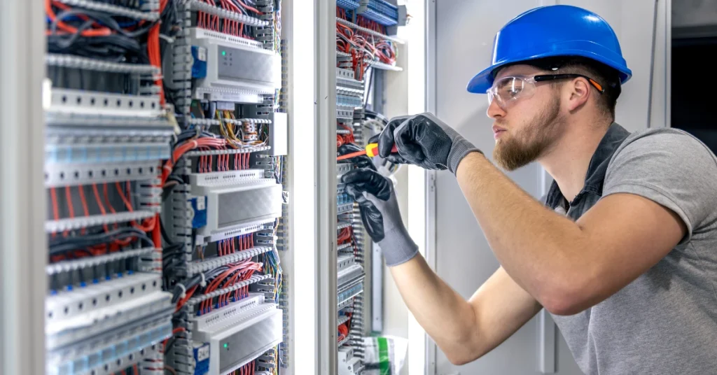 Electrician Wiring Control Panel In Commercial And Industrial Settings