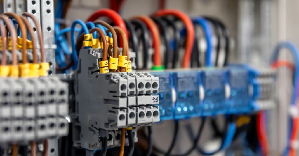 Technician Wiring Terminal Block Panel For Network Cabling In Perth