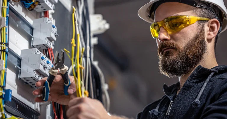 Electrician Providing Professional Electrical Services In Perth Repairing Wiring With Pliers
