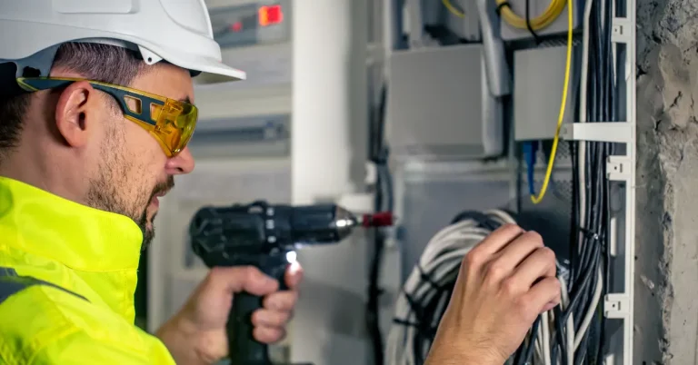 Technician performing Fibre Optic Cable Installation with power tools