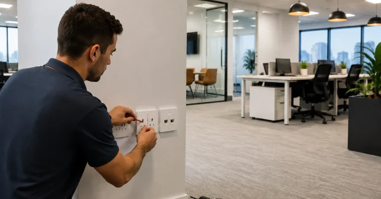 Commercial fitout electrician planning office electrical installation in Perth